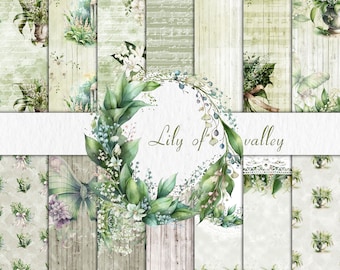 14 A4 Digital Paper lily of valley green Scrapbook paper Digital Background Pattern Watercolor Texture Scrapbook Album Card Active album