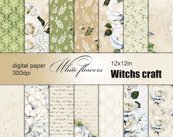14 Digital Paper Bridal Scrapbook Wedding paper Digital Background Pattern Watercolor Texture Scrapbook Album Card Active White flowers