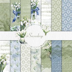 14 А4 Digitales Papier Grün Schneeglöckchen Scrapbook Schneeglöckchen Digitale Hintergrundmuster Aquarell Textur Scrapbook Album Karte Aktive Clipart Geschenk