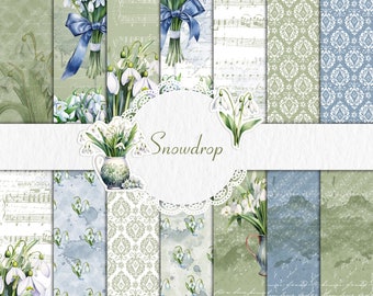 14 А4 Digital Paper Green Snowdrop Scrapbook Snowdrop Digital Background Pattern Watercolor Texture Scrapbook Album Card Active Clipart Gift