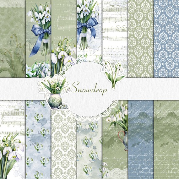 14 А4 Digital Paper Green Snowdrop Scrapbook Snowdrop Digital Background Pattern Watercolor Texture Scrapbook Album Card Active Clipart Gift