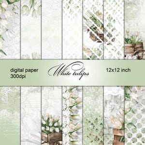 14 Digital Paper tulip white Scrapbook paper Digital Background Pattern Watercolor Texture Scrapbook Album Card Active album