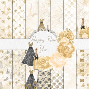 14 A4 Digitales Papier Frohes neues Jahr Scrapbook Papier Digitales Hintergrund Muster Aquarell Textur Scrapbook Album Karte aktiv