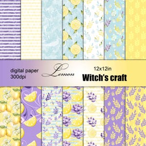 14 Papier numérique Scrapbooking nuptiale Papier fleur lavande citron motif de fond numérique Texture aquarelle carte album de scrapbooking actif