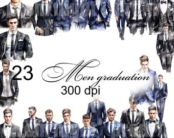 23 PNG Digital clipart Man Graduation Groom Scrapbook album card watercolor trasparent