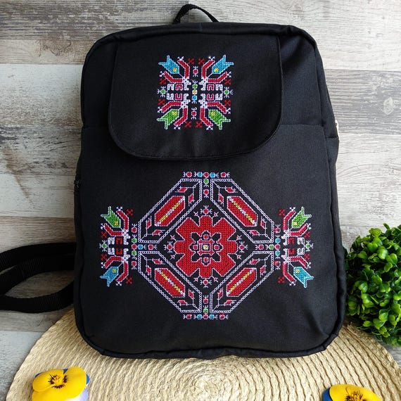 Handmade Backpack Black Embroidery Bulgarian Traditonal  display picture 2