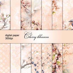 14 Digitales Papier Sakura Kirschblüte Blume Digital Hintergrund Muster Aquarell Textur Scrapbook Album Karte aktiv