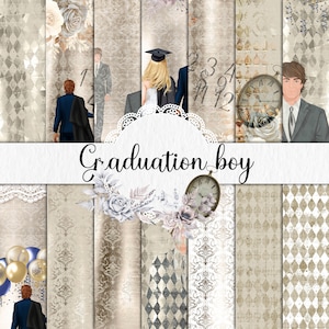 14 A4 Digitales Papier Graduation Boy Scrapbook Schule männlich Männer Papier Digitale Hintergrund Muster Aquarell Textur Scrapbook Album Karte aktiv