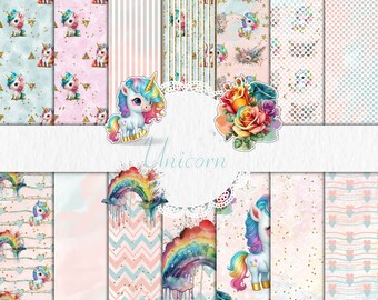 14 Digital paper Unicorn Baby girl Digital Pattern Digital paper pack Digital Background Flower girl paper Scrapbook paper pack Watercolor