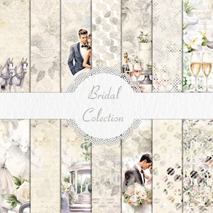 14 A4 Papel Digital Casamento Noiva Esposa Scrapbook papel Fundo Digital Padrão Aquarela Textura Scrapbook Álbum Cartão Álbum Ativo