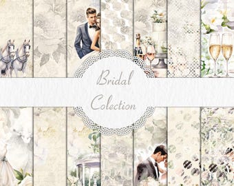 14 A4 Digital Paper Wedding Bridal Wife  Scrapbook paper Digital Background Pattern Watercolor Texture Scrapbook Album Card Active album