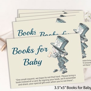 Wonderland BOOKS FOR BABY card, Alice in Wonderland matching theme insert card, baby shower, diy edit print digital download  47B-bfb