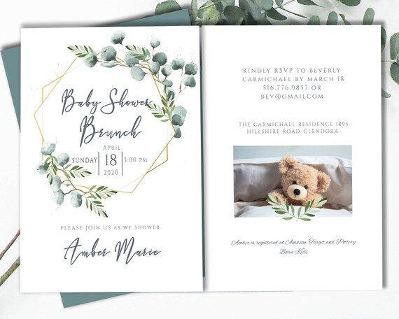 baby shower brunch invitation template baby shower editable card geometric frame eucalyptus greenery instant download printable 6 bsb brunch invitation template
