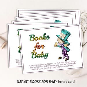 Wonderland BOOKS FOR BABY card, Alice in Wonderland matching theme insert card, baby shower, diy edit print digital download  47(b)B-bfb