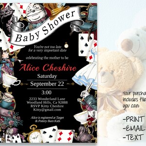 CONVITE editável para chá de bebê no país das maravilhas, tema Alice no país das maravilhas Tea Party, download digital diy, edição, impressão, download instantâneo 47B-bs (a)