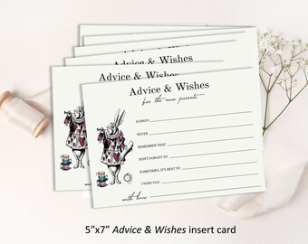 Wonderland ADVICE and WISHES Baby Shower card, Alice in Wonderland theme card, Whimsical Tea Party, diy edit print digital download  47B-a&w