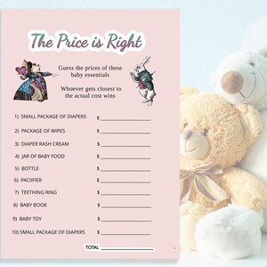 Wonderland De prijs is goed Baby Shower spelkaart Alice in Wonderland Grillige Tea Party, diy edit print digitale download 47B-tpir(a)