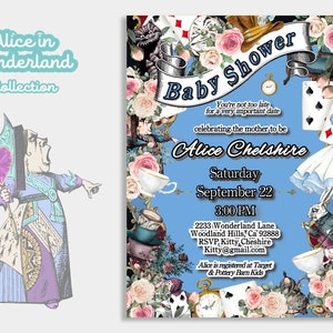 Cartão editável de CONVITE para CHÁ DE BEBÊ no País das Maravilhas, tema Alice no País das Maravilhas Whimsical Tea Party, edição diy, impressão, download digital 47B-bs (3)