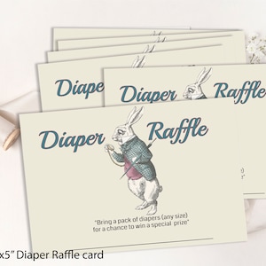 Wonderland DIAPER RAFFLE card, Alice in Wonderland matching theme insert card, baby shower, diy edit print digital download  47B-dr