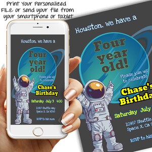 Invitation de fête d'anniversaire sur le thème de l'espace modifiable, planètes solaires, astronaute, anniversaire de tout âge, modèle d'impression de bricolage, téléchargement numérique, 50-BP (2)