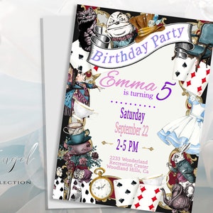 CONVITE DE ANIVERSÁRIO editável do País das Maravilhas, qualquer idade 5x7 cartão de aniversário do Chapeleiro Maluco com tema Alice, modelo de impressão de edição diy, download digital 47B-bp