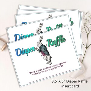 Wonderland DIAPER RAFFLE card, Alice in Wonderland matching theme insert card, baby shower, diy edit print digital download  47(b)B-dr