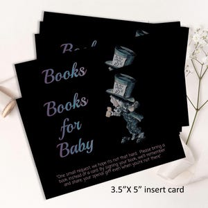 Wonderland BOOKS FOR BABY card, Alice in Wonderland matching theme insert card, baby shower, diy edit print digital download  47(c)B-bfb
