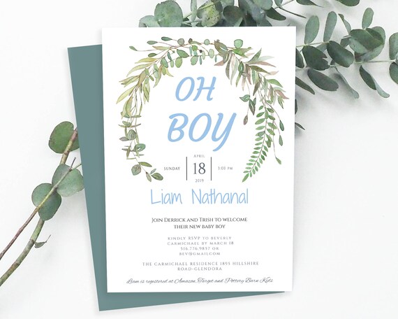 Oh Boy Baby Shower Invitation Baby Shower Template Etsy