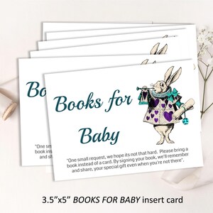 Wonderland BOOKS FOR BABY card, Alice in Wonderland matching theme insert card, baby shower, diy edit print digital download  47(a)B-bfb