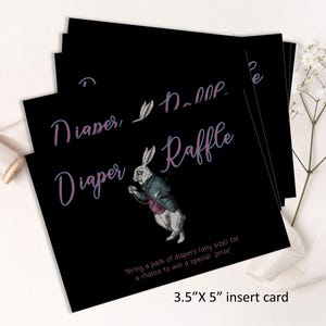 Wonderland DIAPER RAFFLE card, Alice in Wonderland matching theme insert card, baby shower, diy edit print digital download  47(c)B-dr