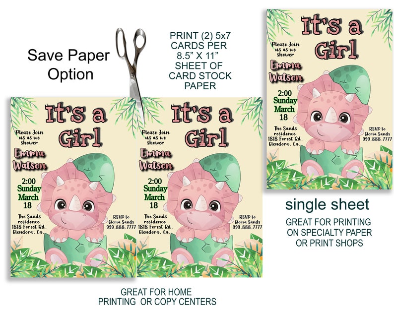 Editable it's a Girl BABY DINOSAUR Shower Etsy