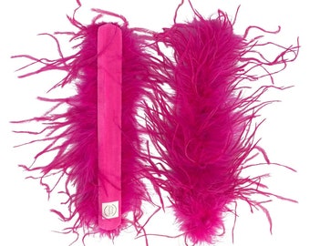 Pair Of Ostrich Feather Snap Bracelets High Quality Full Volume - Hot Pink