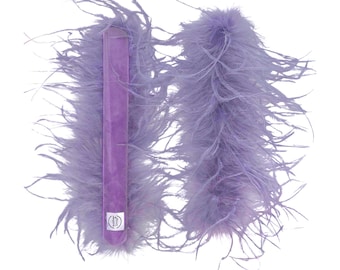Pair Of Ostrich Feather Snap Bracelets High Quality Full Volume - Lilac