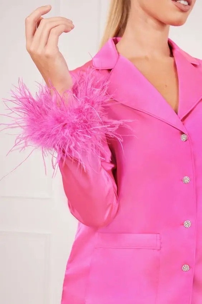Pair Of Ostrich Feather Snap Bracelets High Quality Full Volume - Barbie Pink bild 2