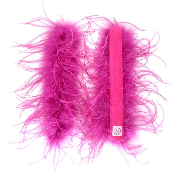 Pair Of Ostrich Feather Snap Bracelets High Quality Full Volume - Barbie Pink
