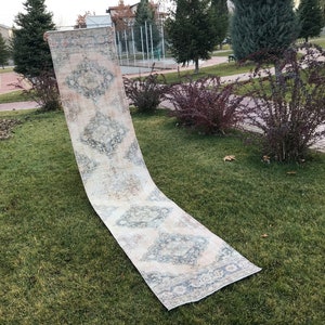 2,5 x 12,5 ft / Oushak Teppich Läufer, Flur Teppich Läufer, Distressed Teppich, blass Teppich, Haufen Teppich Vintage anatolischen Teppich, persischen Teppich, verblasst gedämpft enteten Teppich