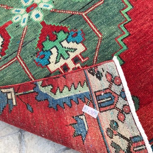 double madellian Vibrant color Turkish rug runner,2x10 Entrance Runner rug, Red & Green rug runner,home of vintage rug,decorative oushak rug image 8