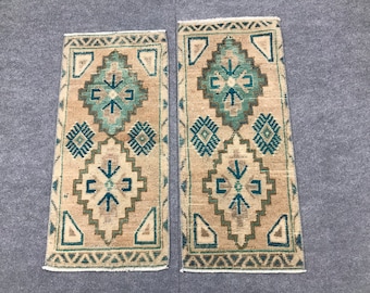 Vintage Turkish pair Oushak small rug,Twin Small Rugs, Oushak rug,Turkish vintage,Red oushak,Turkish rug, small carpet colorfull, oushak rug