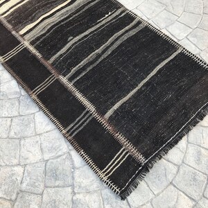 Extra Long Neutral Black Goat hair rug Runner,Brown stair case Rug Runner,Hallway Long Runner,Turkish Runner Home Rug Stair Case, 2.8 x 22.6 image 4