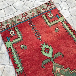 double madellian Vibrant color Turkish rug runner,2x10 Entrance Runner rug, Red & Green rug runner,home of vintage rug,decorative oushak rug image 7