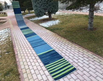 2.2x31.5 ft/Extra Long Blue color Rug Runner, Blue kilim stair case Rug Runner, Floor Hallway Long Runner,Turkish Runner Home Rug Stair Case