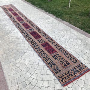 Tapete passadeira turco extra longo em patchwork: tapete de lã para escada, 2,5 x 21,2 pés