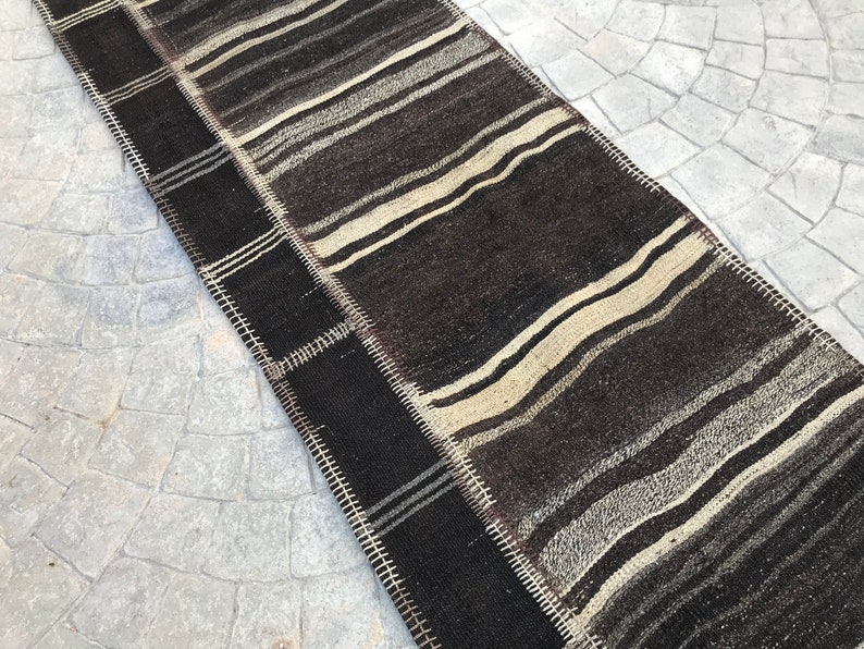 Extra Long Neutral Black Goat hair rug Runner,Brown stair case Rug Runner,Hallway Long Runner,Turkish Runner Home Rug Stair Case, 2.8 x 22.6 image 7