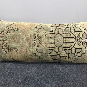 11” x 26” inches/ Oversize lumbar pillow cover,Turkish Boho Lumbar Oversize Pillow Cover ,Rustic Cushion, Ottoman Decor, Outdoor Wool Pillow