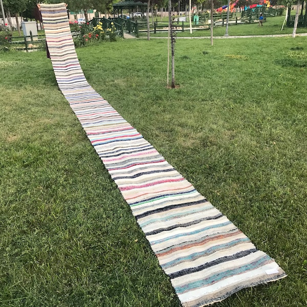 2.3x32.2 ft / Extra long rag rug stair case, Stair runner rug , Rag runner rug , Rainbow extra long runner rug , Striped runner rug