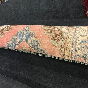 Vintage Turkish Wool Lumbar Pillow Cover: Boho Rustic Cushion (15” x 55”)