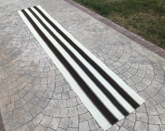 2x13 Dark Brown Striped Desing Long kilim Runner rug , Minimalist Stair kilim Rug Runner , Extra long Runner , Handmade wool Rug Long Runner