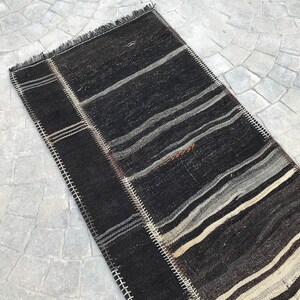 Extra Long Neutral Black Goat hair rug Runner,Brown stair case Rug Runner,Hallway Long Runner,Turkish Runner Home Rug Stair Case, 2.8 x 22.6 image 10