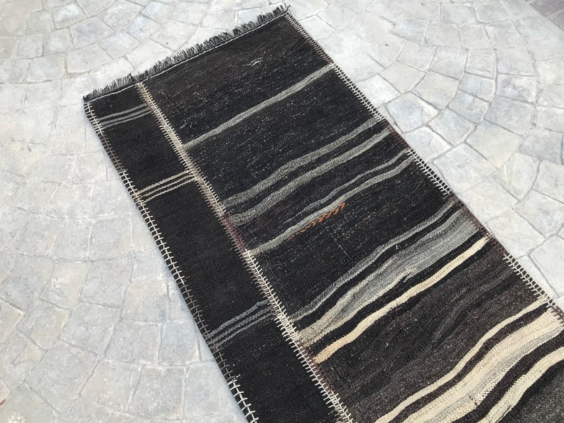 Extra Long Neutral Black Goat hair rug Runner,Brown stair case Rug Runner,Hallway Long Runner,Turkish Runner Home Rug Stair Case, 2.8 x 22.6 image 10