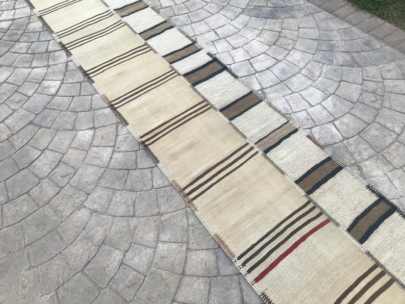 Extra Long Neutral Wool rug Runner, Cream white stair case Runner,Stripe minimalist Runner,Turkish Runner Home Rug Stair Case, 2.4x24.9 ft image 10